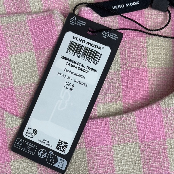 NWT Vero Moda Bonbon Pink Check Sleeveless Tweed Mini Dress Small - Picture 13 of 16